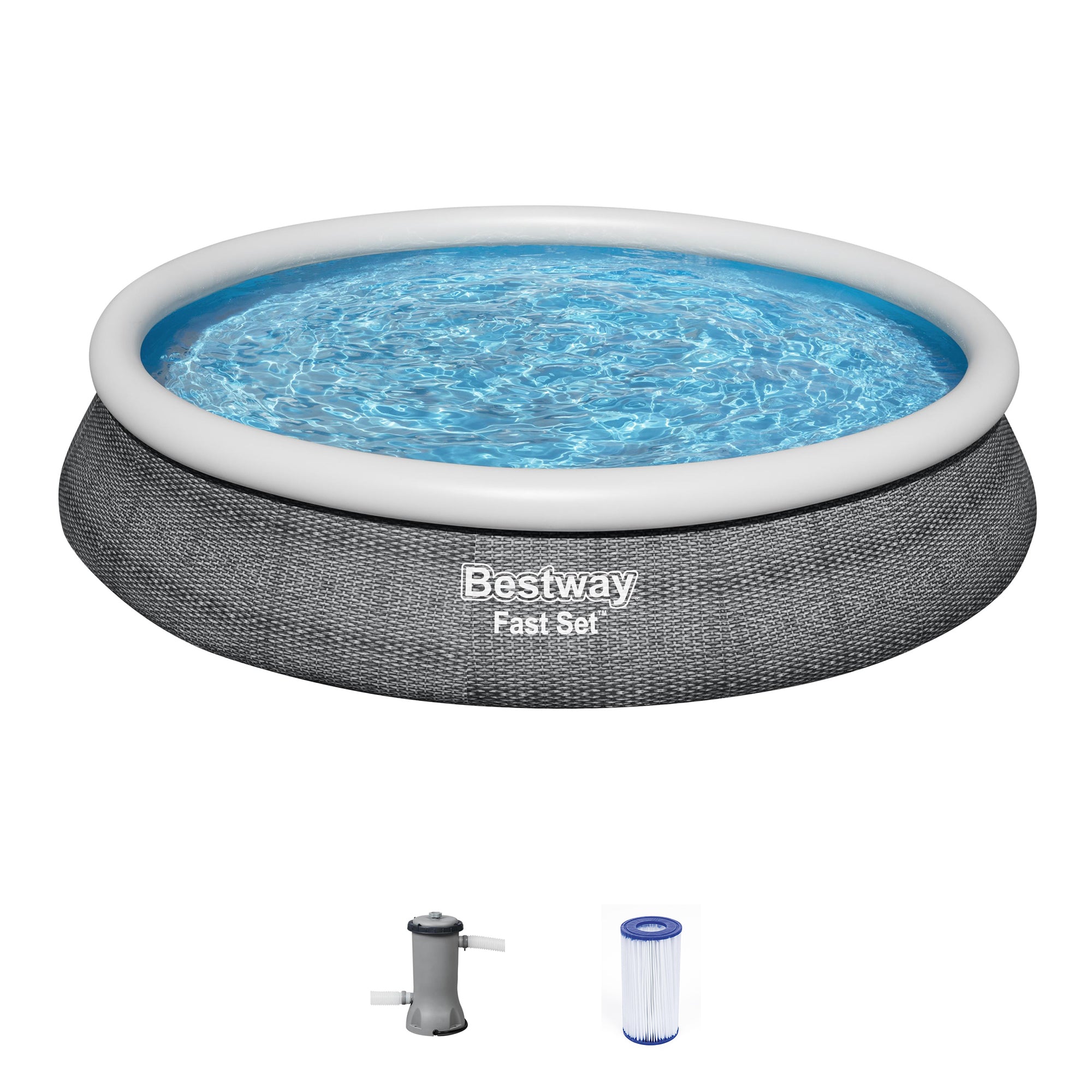 Bestway Fast Set 15'x33" Round Inflatable Outdoor Above Ground Swimming Pool Set - VMInnovations