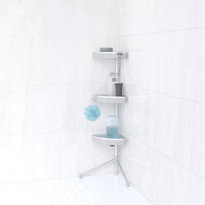 HiRISE 3 Free Standing Aluminum Bathroom Shower Caddy Organizer, Mist Grey