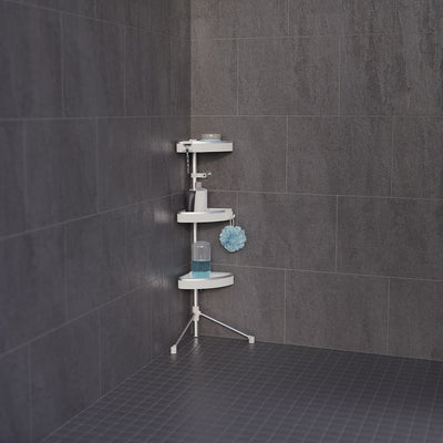 HiRISE 3 Free Standing Aluminum Bathroom Shower Caddy Organizer, Mist Grey