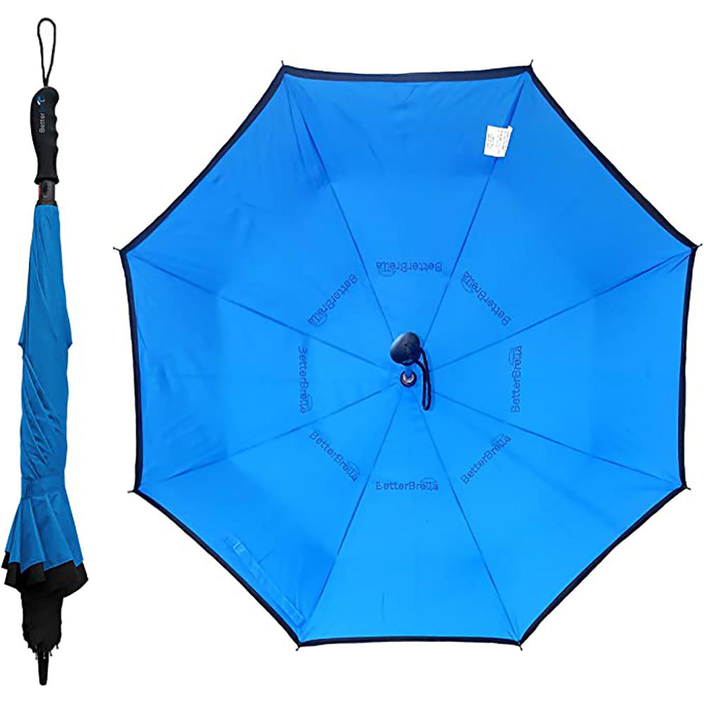 BetterBrella Wind Proof Reverse Open/Close 41.5" Wide Umbrella, Blue (Open Box)