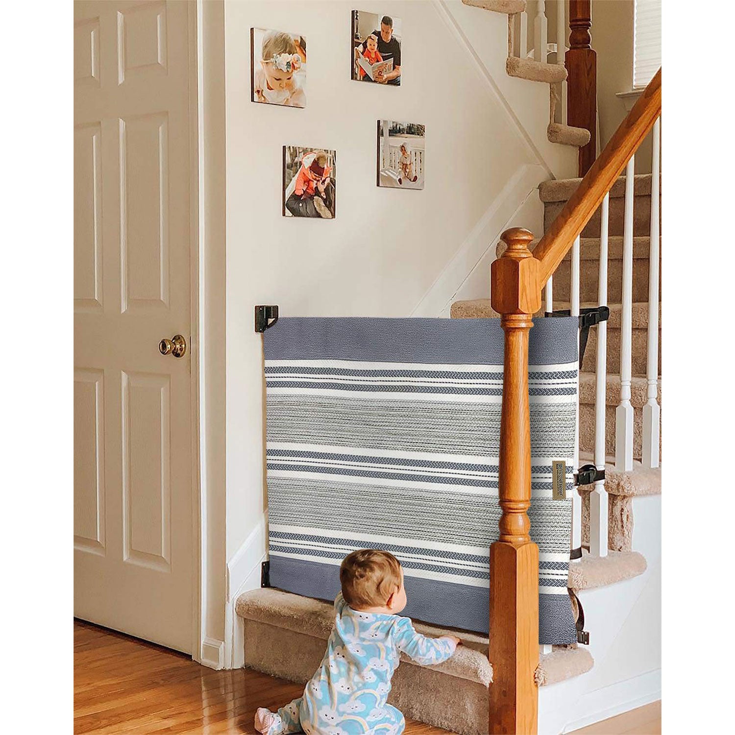 The Stair Barrier 36-43 Inch Wall to Banister Baby and Pet Gate, Gray (Open Box) - VMInnovations
