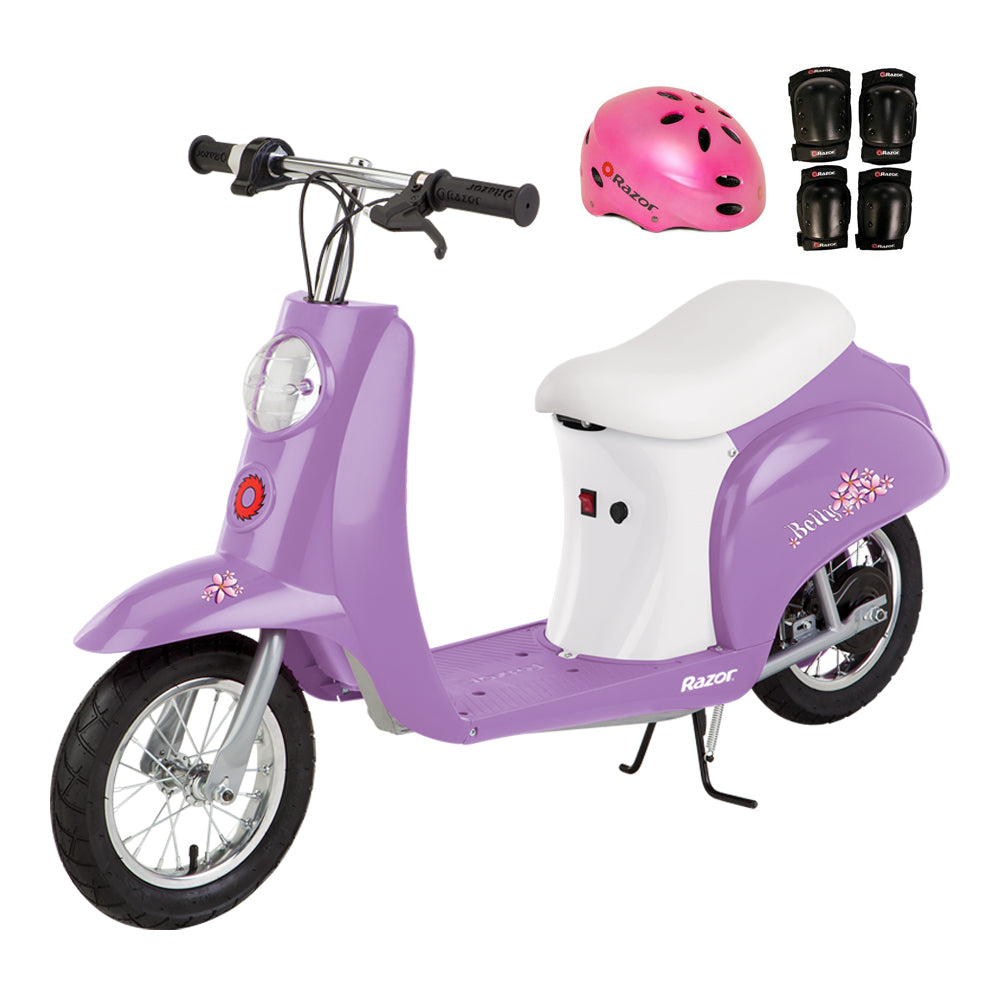 Razor Pocket Mod Betty Euro Electric Kids Ride On Scooter with Helmet, Purple