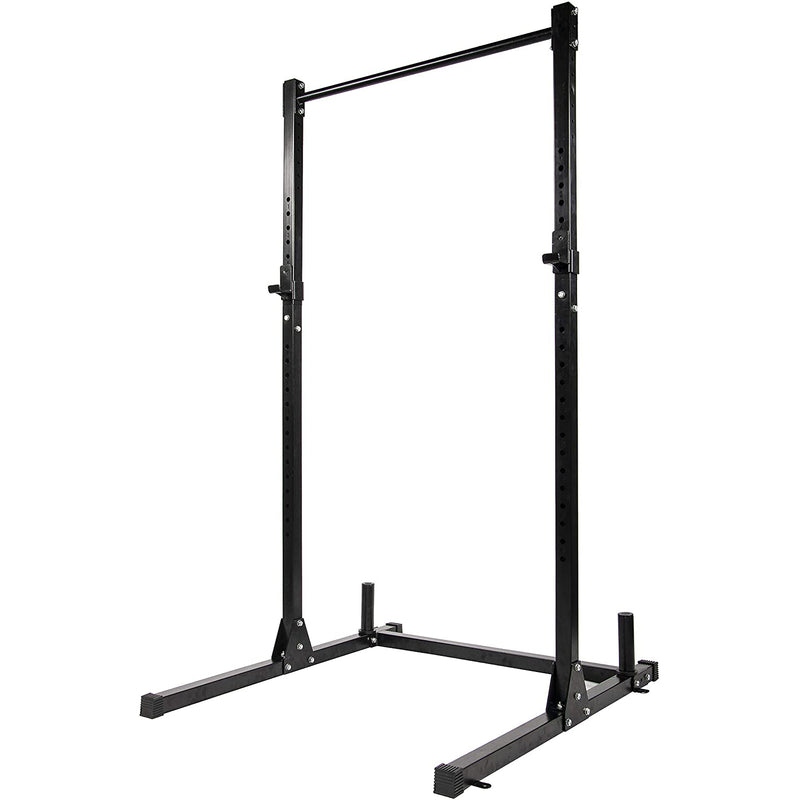 HulkFit Adjustable Power Squat Rack Stand w/ Hooks & Weight Plate Holders, Black