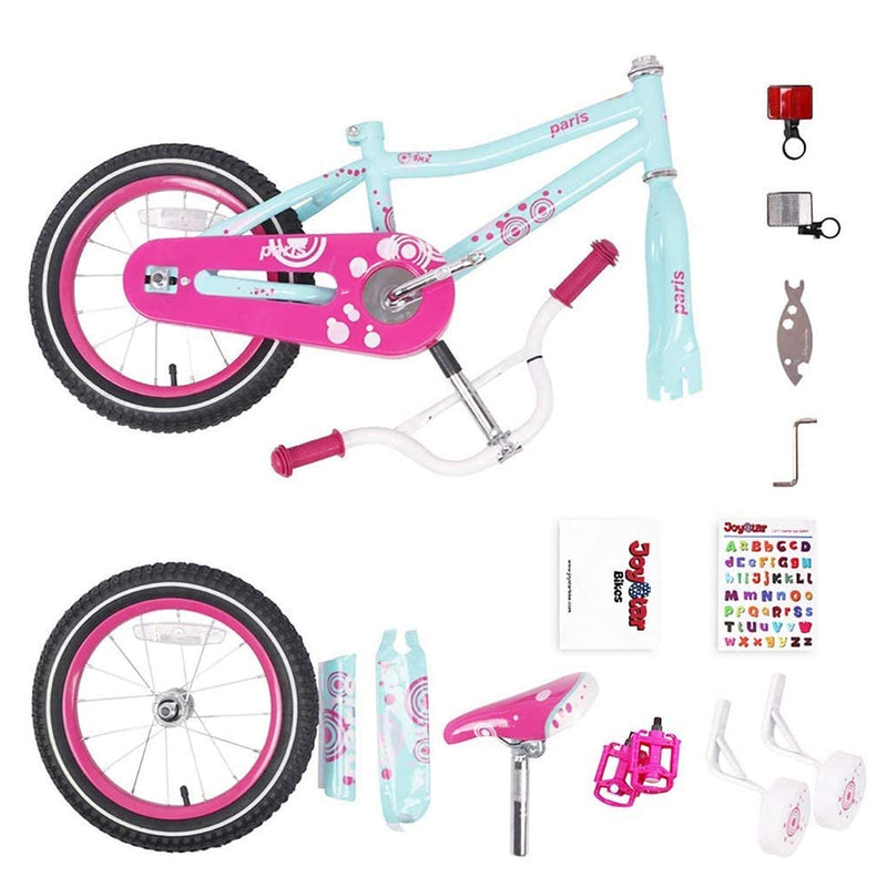 Joystar Paris 18 Inch Ages 5 to 9 Girls Training Wheel Kickstand Bike, Blue/Pink