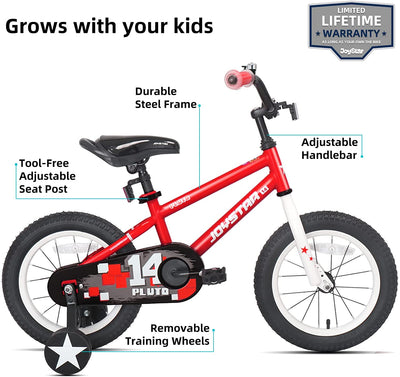 Joystar Pluto 14 Inch Age 3 to 5 Kids Boys BMX Bicycle with Training Wheels, Red
