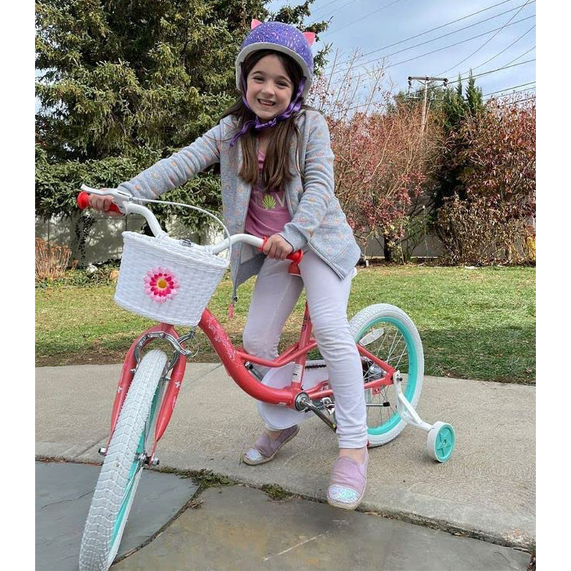Joystar Fairy 12" Kids Bike w/ Training Wheels Ages 2 to 4, Coral Pink and Blue