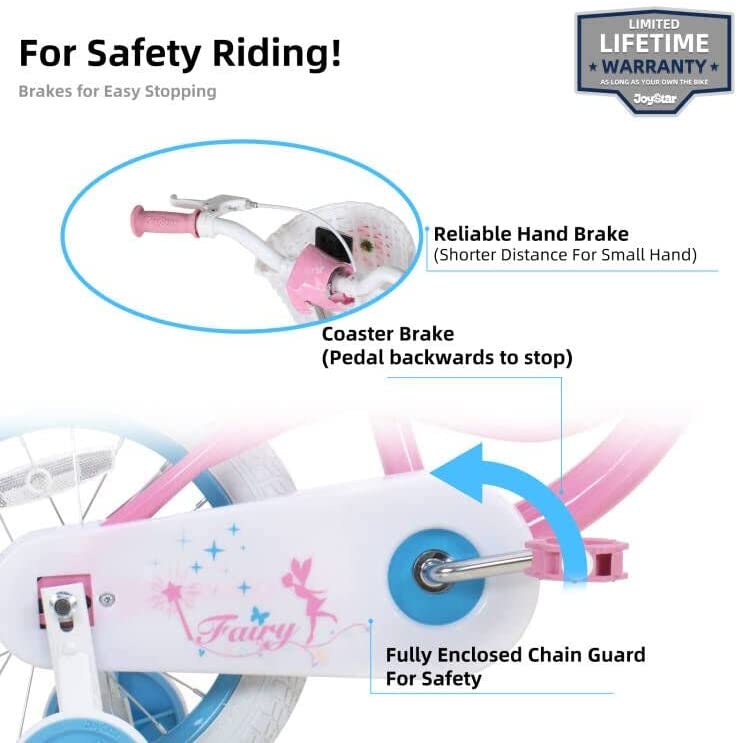 Fairy 14 In Kids Bike w/Training Wheels for Ages 3 to 5, Pink & Blue (Open Box) - VMInnovations