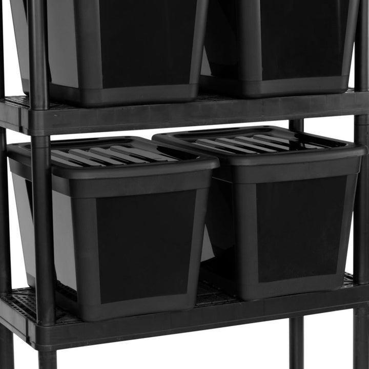 Gracious Living 4 Shelf Ventilated Garage Shelving Kit with 4 Bins & Lids, Black - VMInnovations