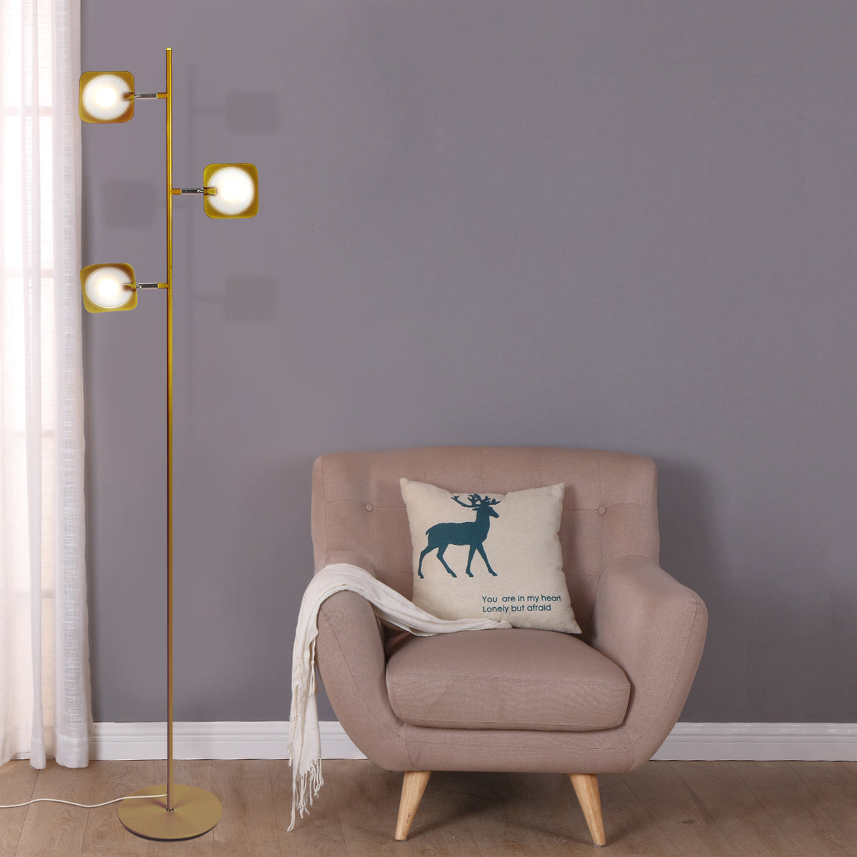 Brightech Tree LED Spotlight Bright 3 Light Standing Floor Lamp Brass (Open Box)