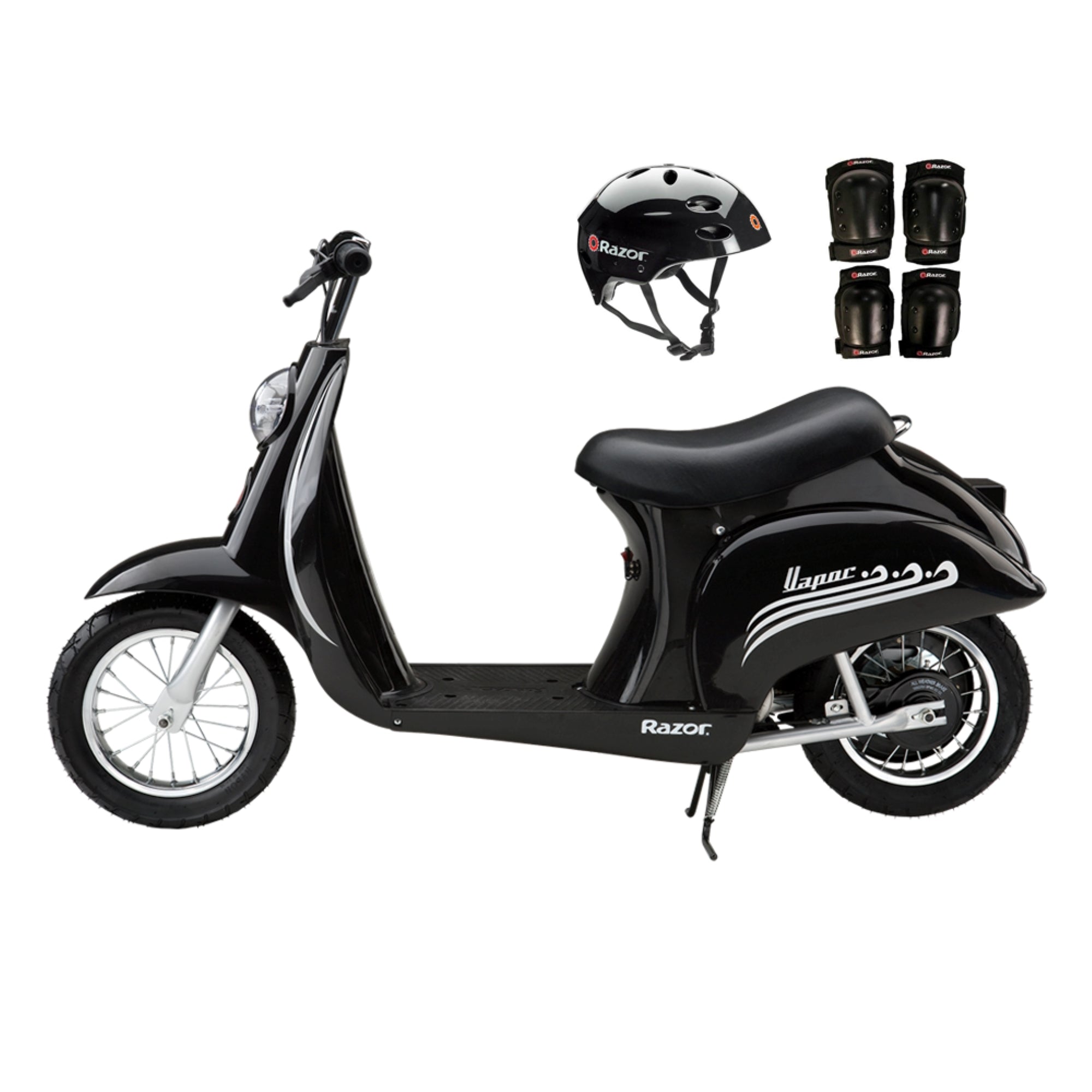 Razor Pocket Mod Miniature 24V Kids Electric Scooter, Helmet, and Pads, Black
