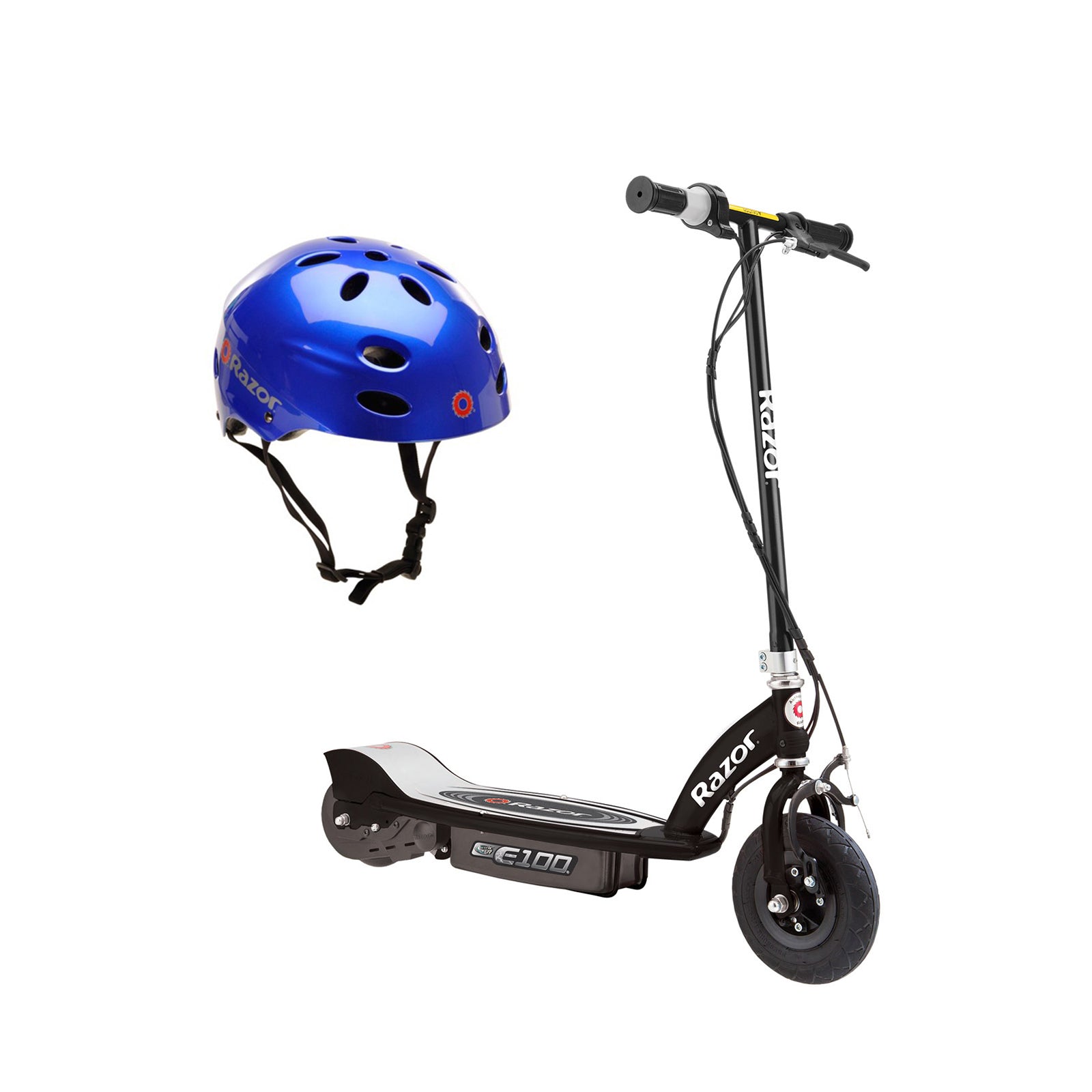 Razor E100 24 Volt Motorized Electric Kids Ride On Scooter & V-17 Youth Helmet