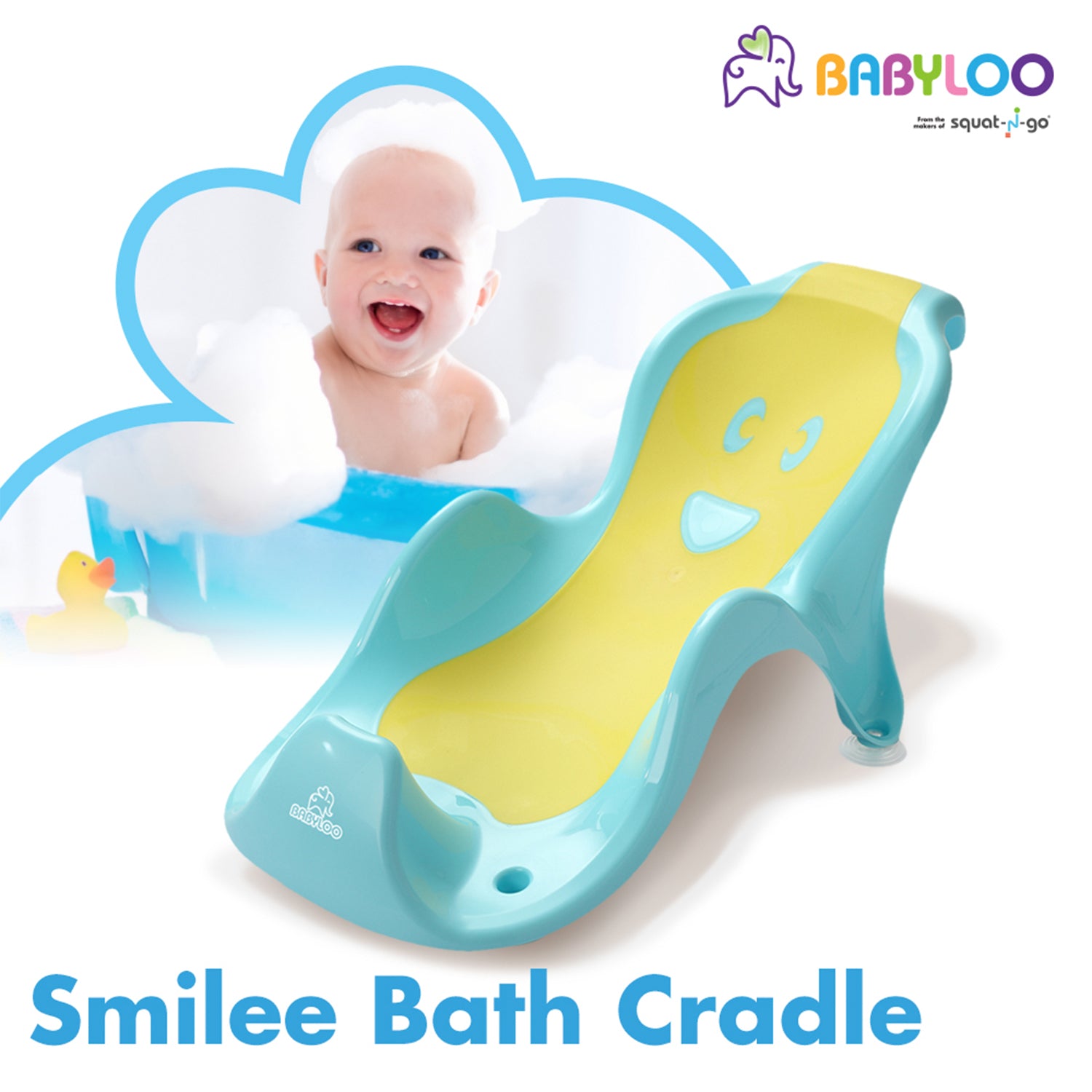 Babyloo Smilee Infant Bathtub Cradle for Standard and Babyloo Bathing Tubs, Blue - VMInnovations
