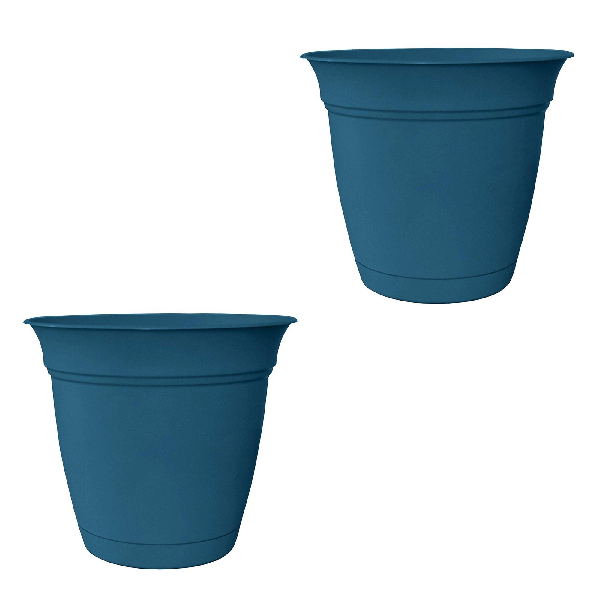 HC Companies ECA12000 12 Inch Eclipse Planter w/ Attached Saucer, Blue (2 Pack)