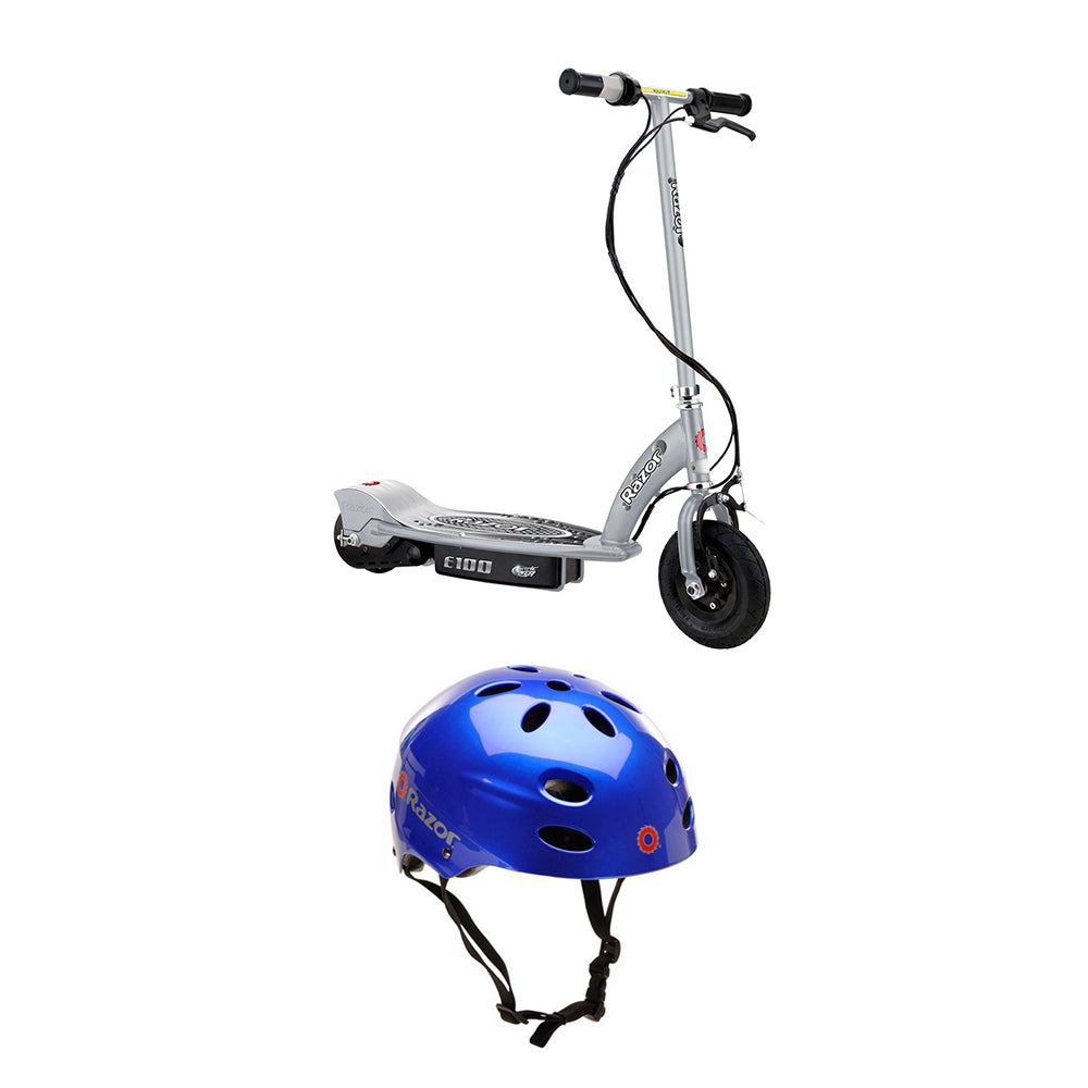 Razor E100 Kids Motorized Electric Powered Ride On Scooter and V17 Sports Helmet