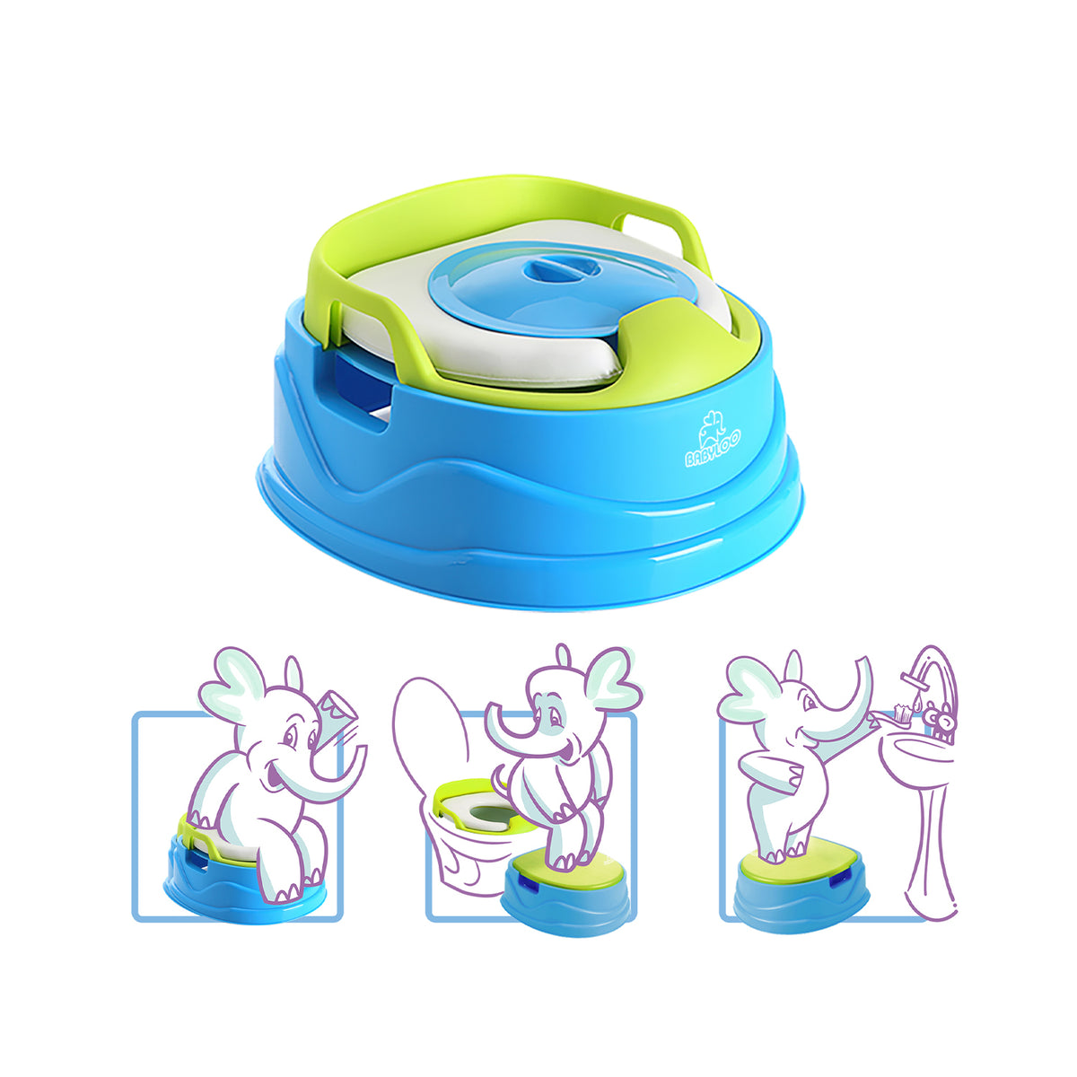 BabyLoo 3 In 1 Bambino Booster Potty Trainer 1 to 6 Year Olds, Blue and Green - VMInnovations