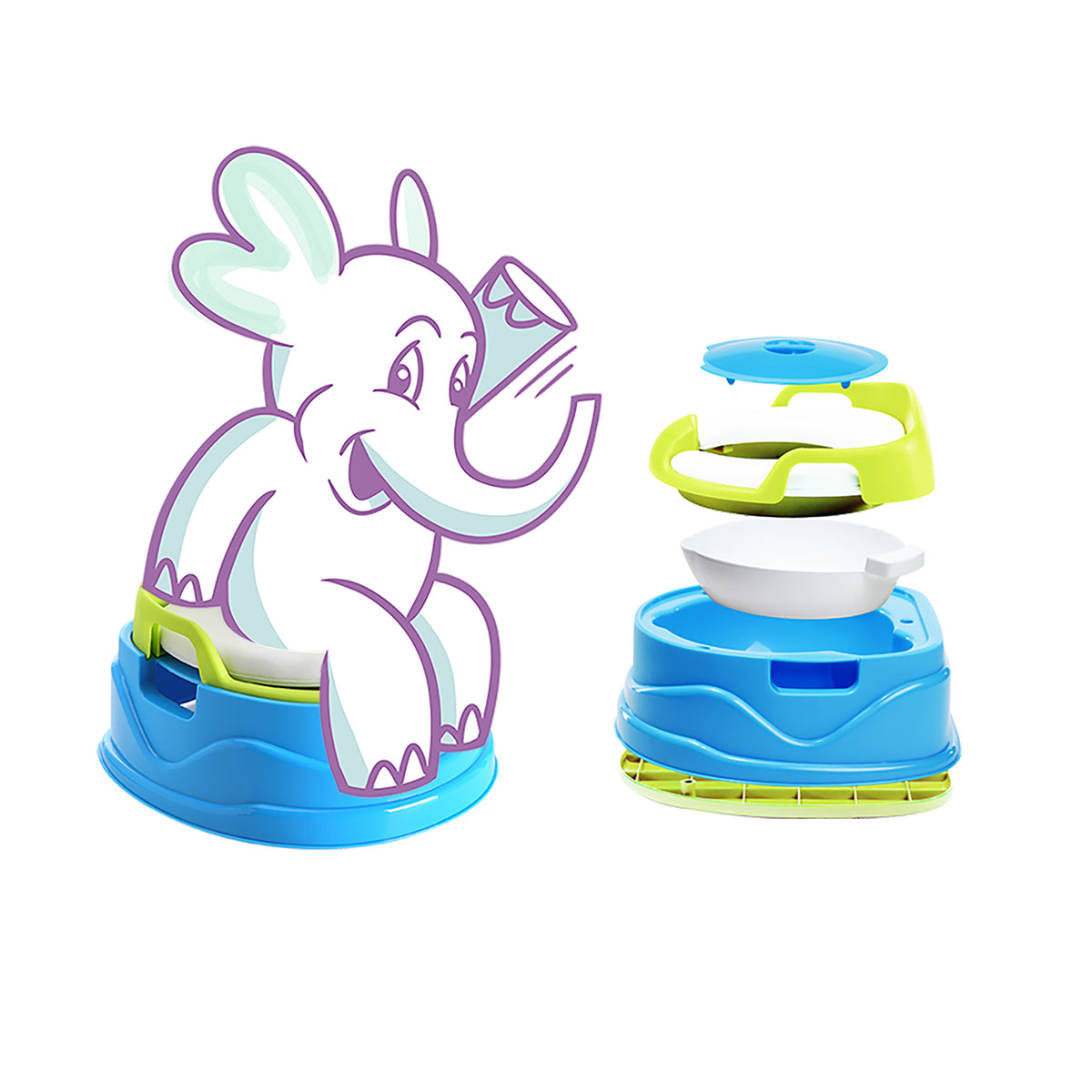 BabyLoo 3 In 1 Bambino Booster Potty Trainer 1 to 6 Year Olds, Blue and Green - VMInnovations