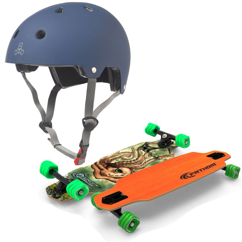 Triple 8 Skate and Bike S/M Helmet, Blue+ Fathom Shark Wheel Kraken Skateboard