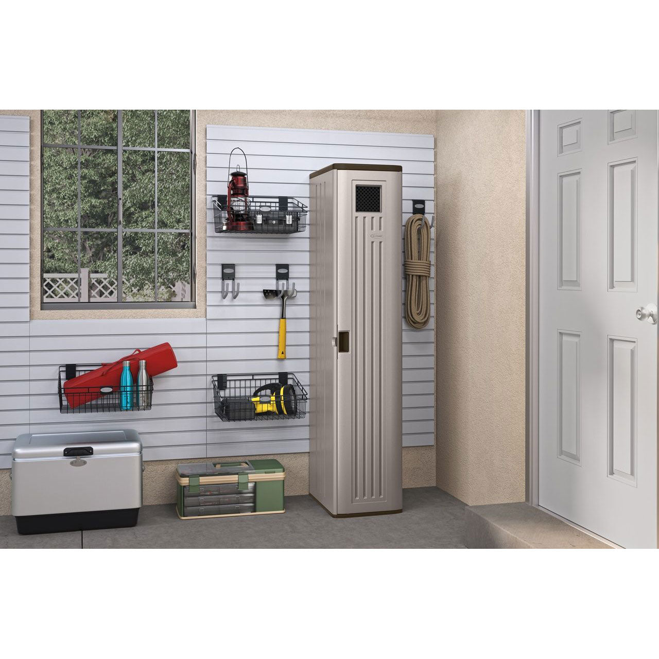 Suncast Tall Easy Assembly Garage Cabinet Storage Locker with Vent (Open Box)