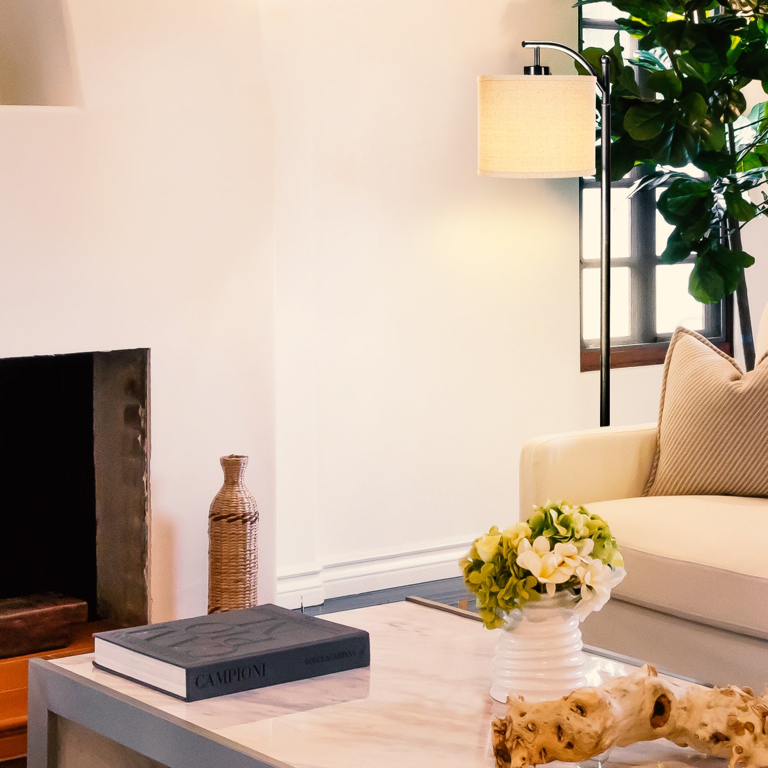 Brightech Montage Standing Floor Smart Lamp with LED Light & Drum Shade, Black (For Parts)