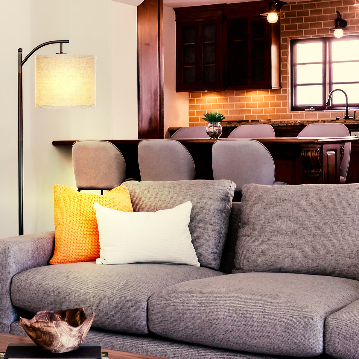 Brightech Montage Standing Floor Smart Lamp with LED Light & Drum Shade, Black (For Parts)