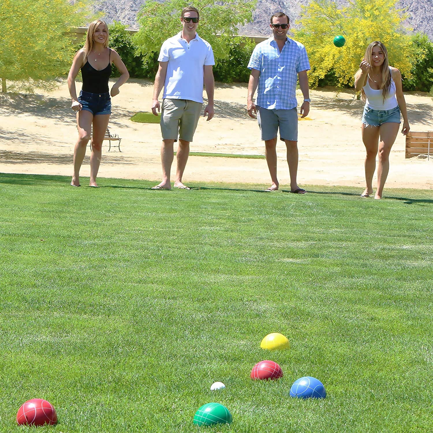 GoSports 90mm Bocce Set Outdoor Backyard Lawn Game Set with 8 Balls and Case