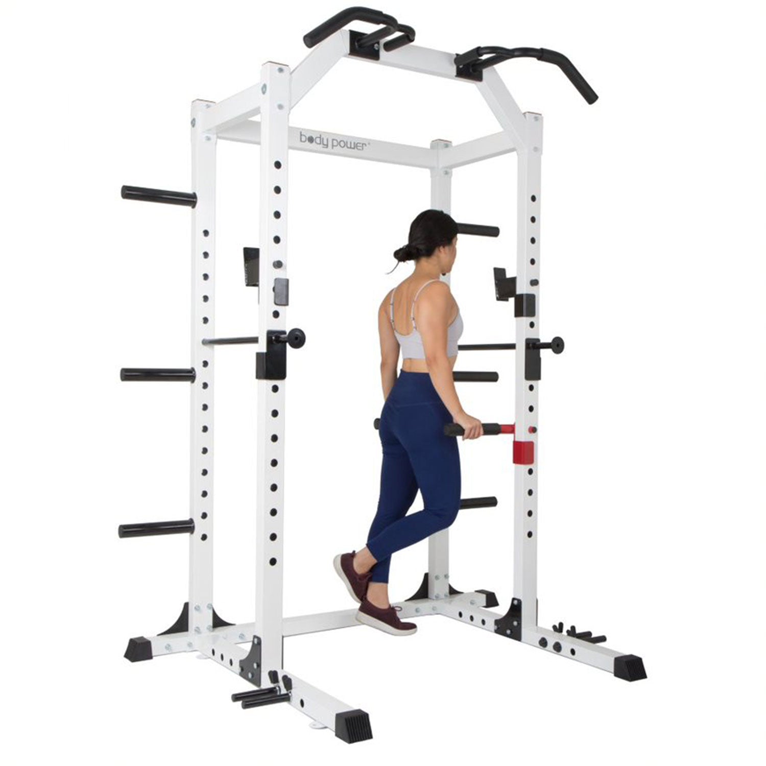 Body Power SMU6200 Weightlifting Deluxe Home Power Rack Cage System, White - VMInnovations