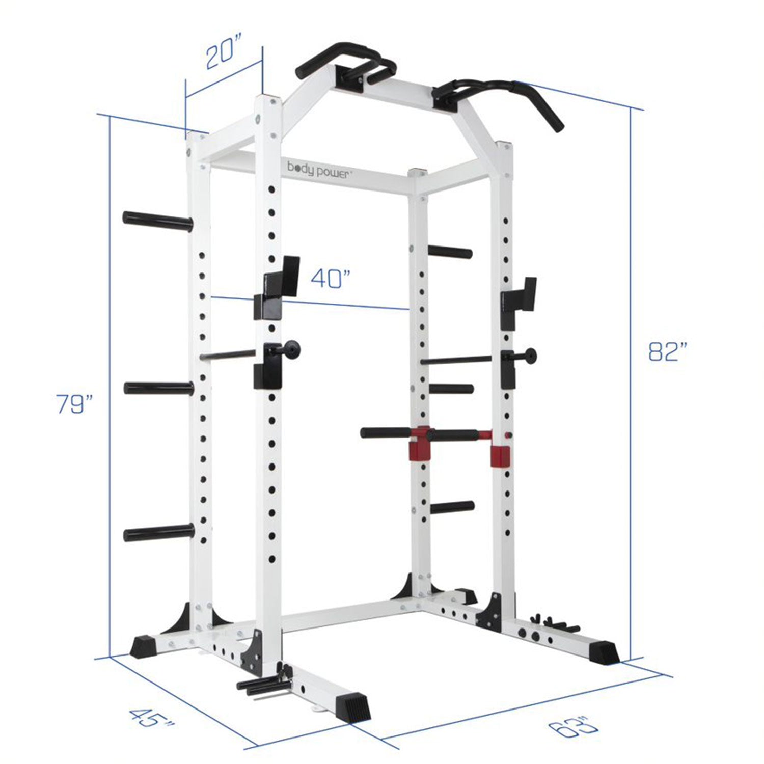 Body Power SMU6200 Weightlifting Deluxe Home Power Rack Cage System, White - VMInnovations