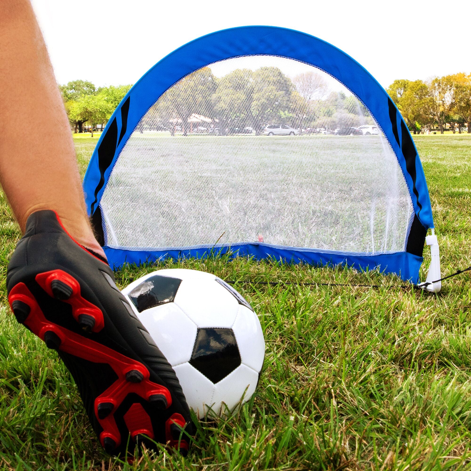 Training Equipment Pair of 6 Ft Pop Up Soccer Goals w/ Cones, Blue (Open Box)