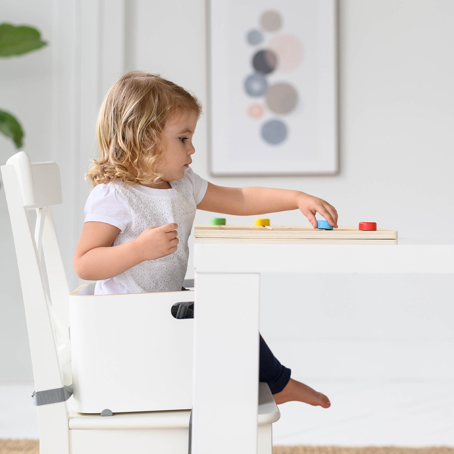 Little Partners MOD Toddler Wooden Booster Seat with Cushion, Fall Leaves, White
