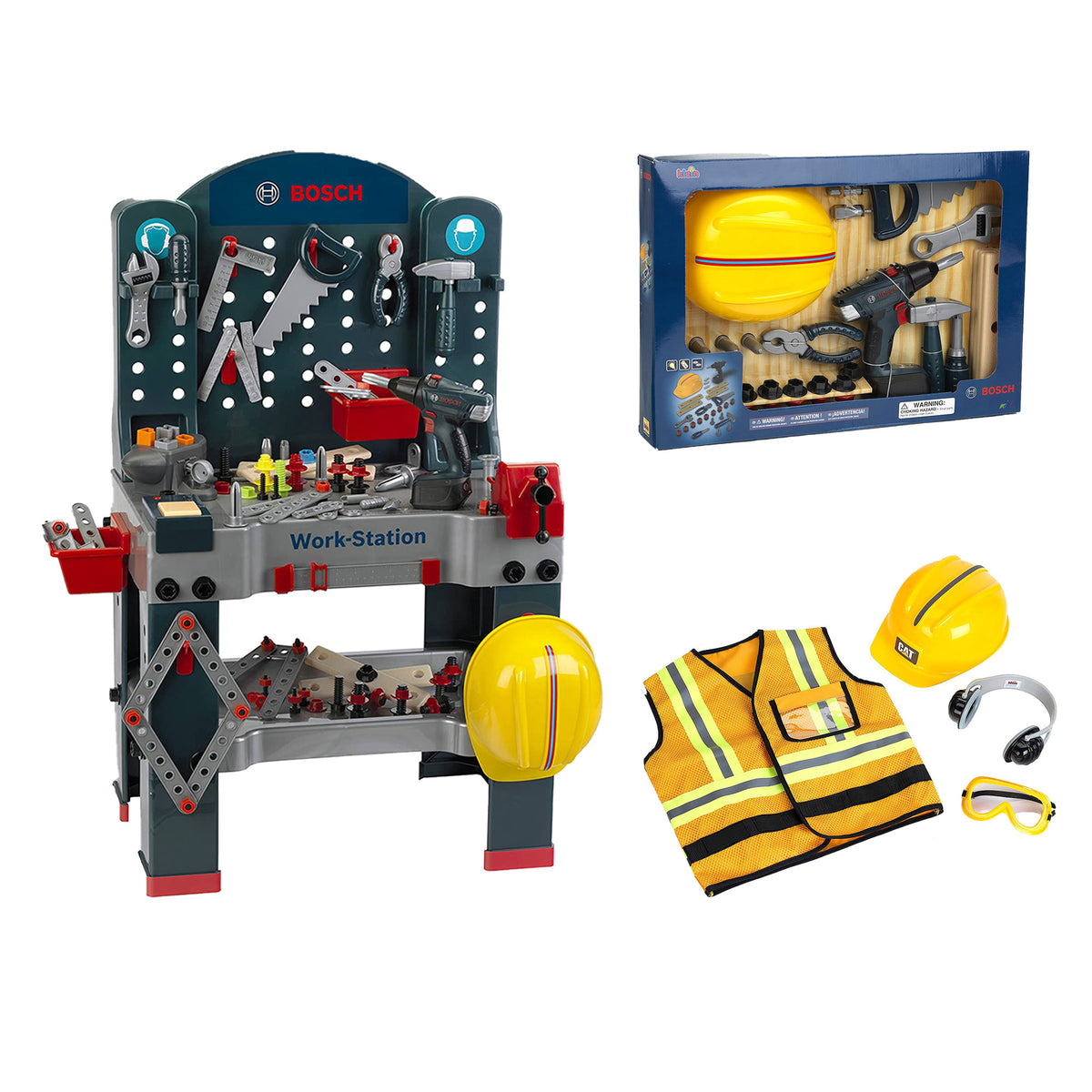 Theo Klein Bosch Workbench Kids Toy Toolset with Extra Tools and Costume Set