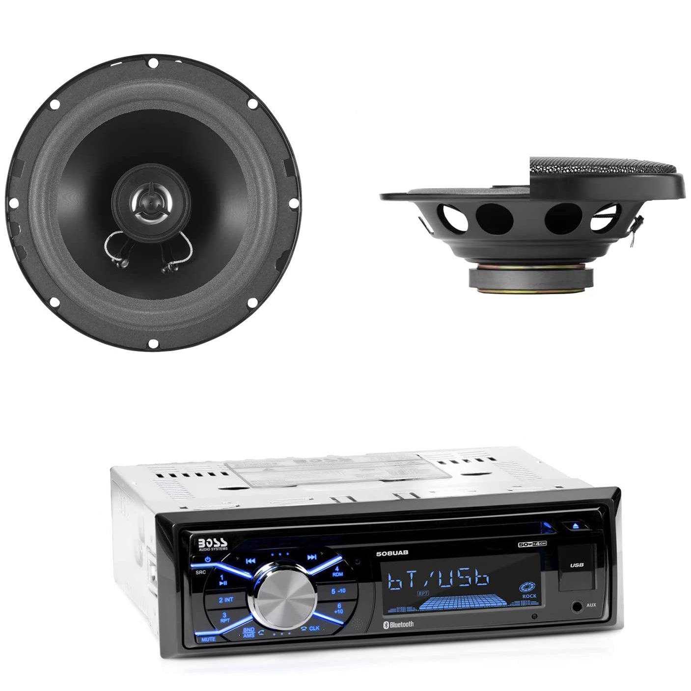 BOSS Audio Single DIN Bluetooth Stereo System w/Full Range Speaker Pair (2 Pack)