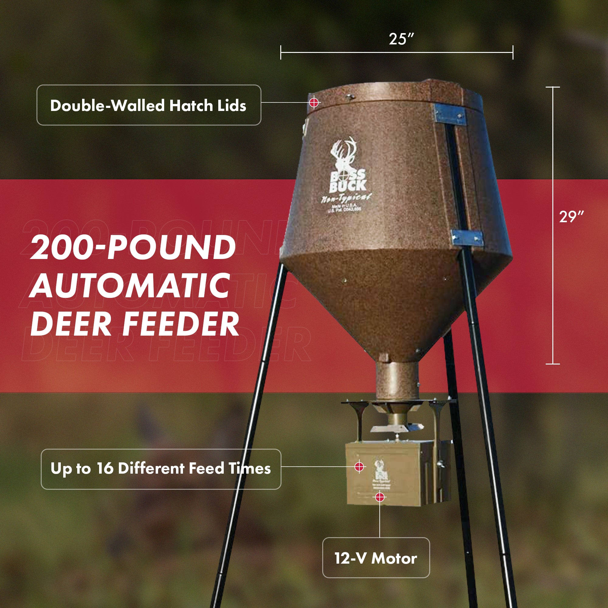Boss Buck Hunting 200 Series Large Automatic Wildlife Deer Feeder 200lb Capacity - VMInnovations