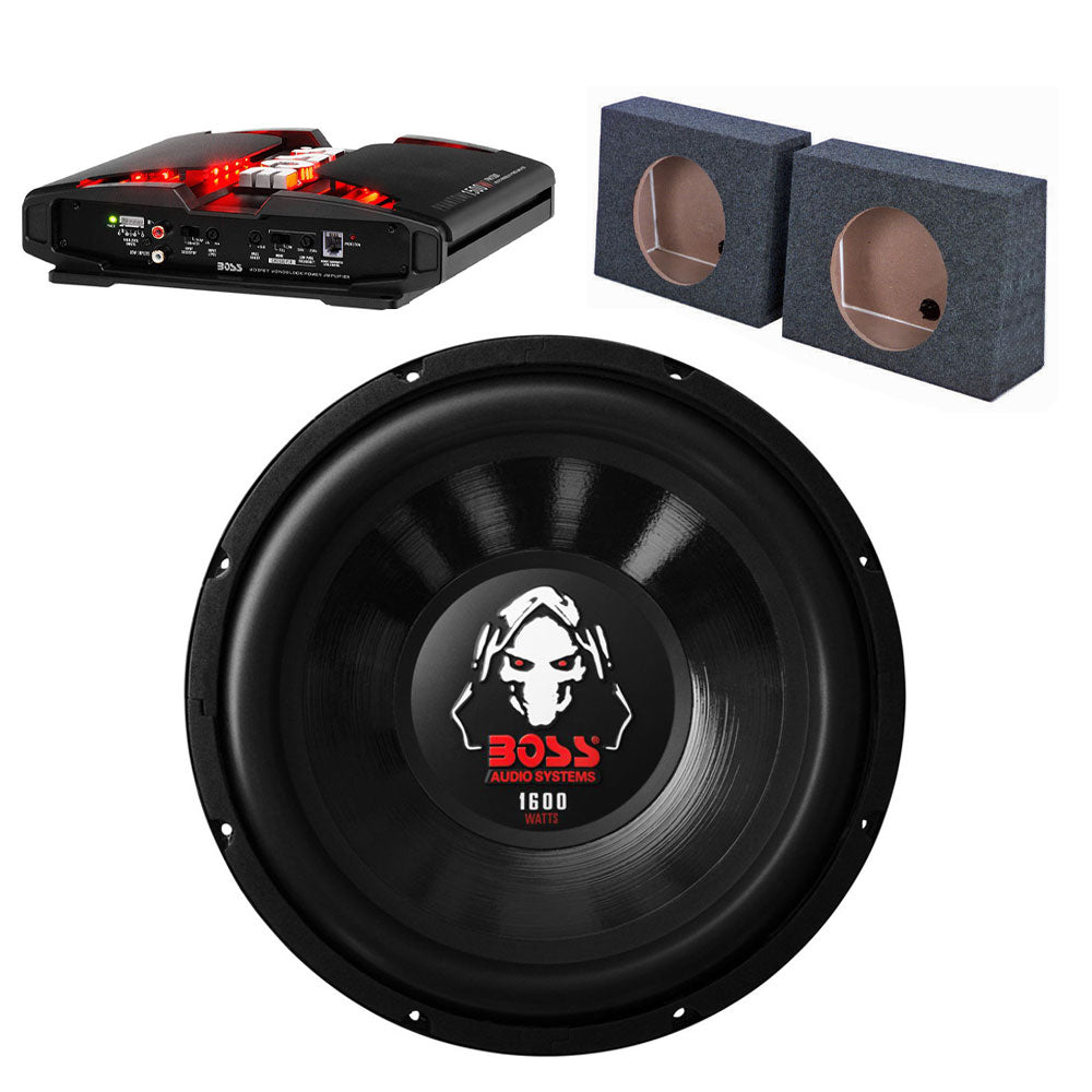 Boss Audio 12" 1600W Subwoofer (2 Pack) + Amplifier + Pair of Sub Box Enclosures