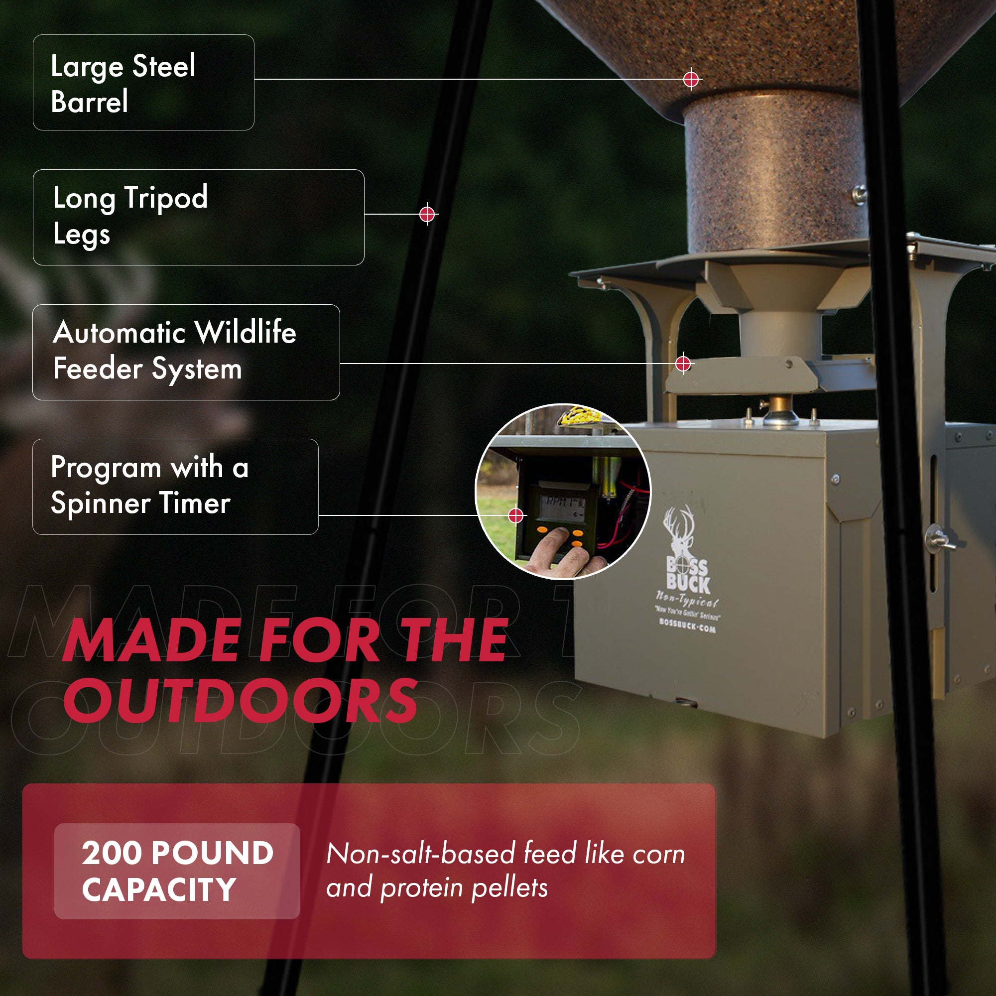 Boss Buck Hunting Large Automatic Wildlife Deer Feeder 200lb Capacity (Used) - VMInnovations