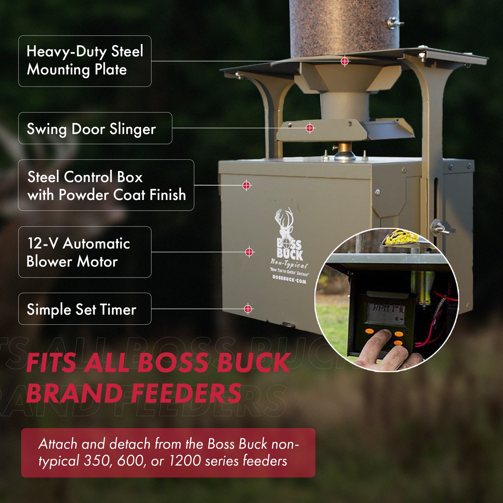 Boss Buck BB-1.5BB 12V High Torque Motor Hunting Game Feeder Kit w/ Timer Holder - VMInnovations