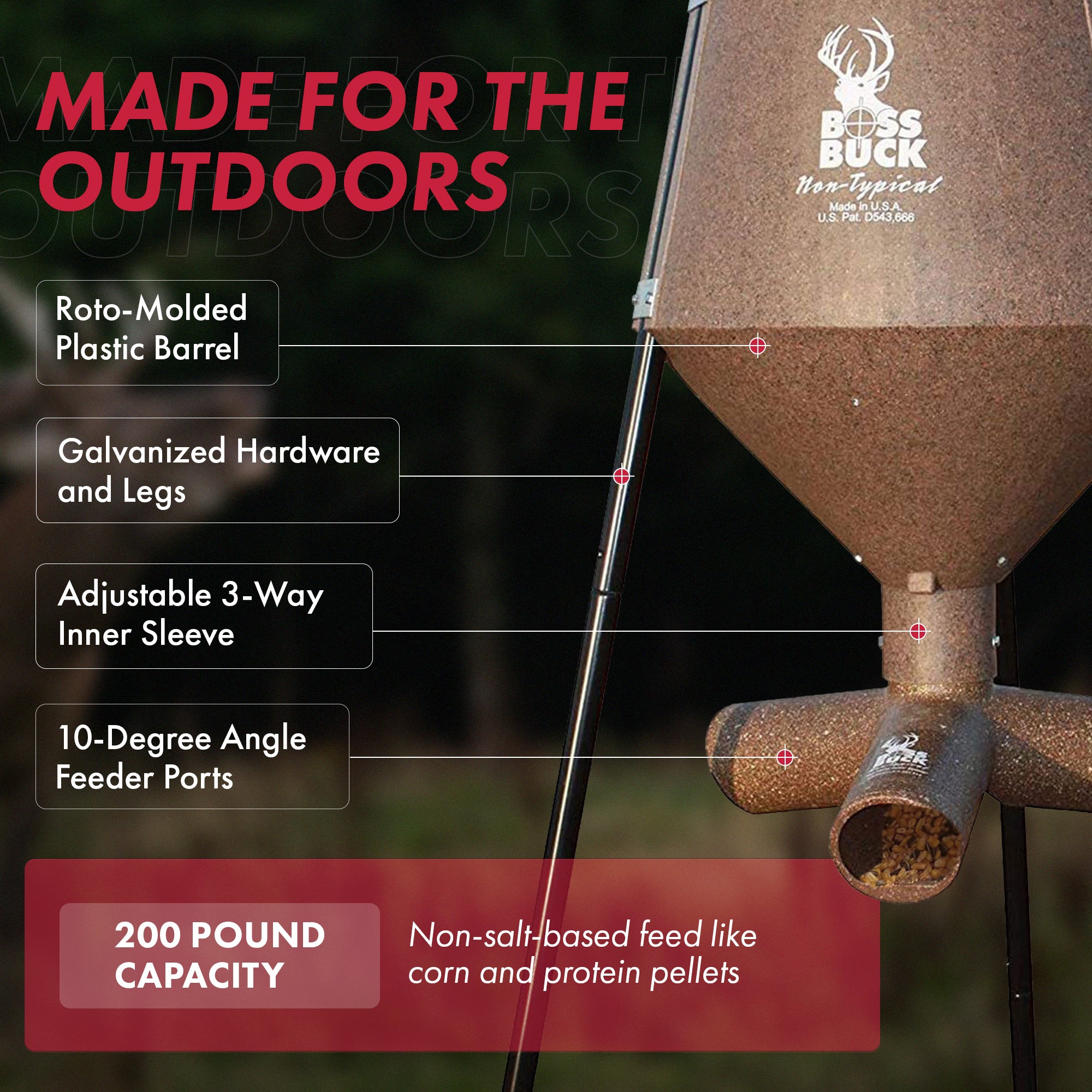 Boss Buck Gravity Fed Tripod Game Deer Corn and Protein Pellet Feeder (3 Pack)