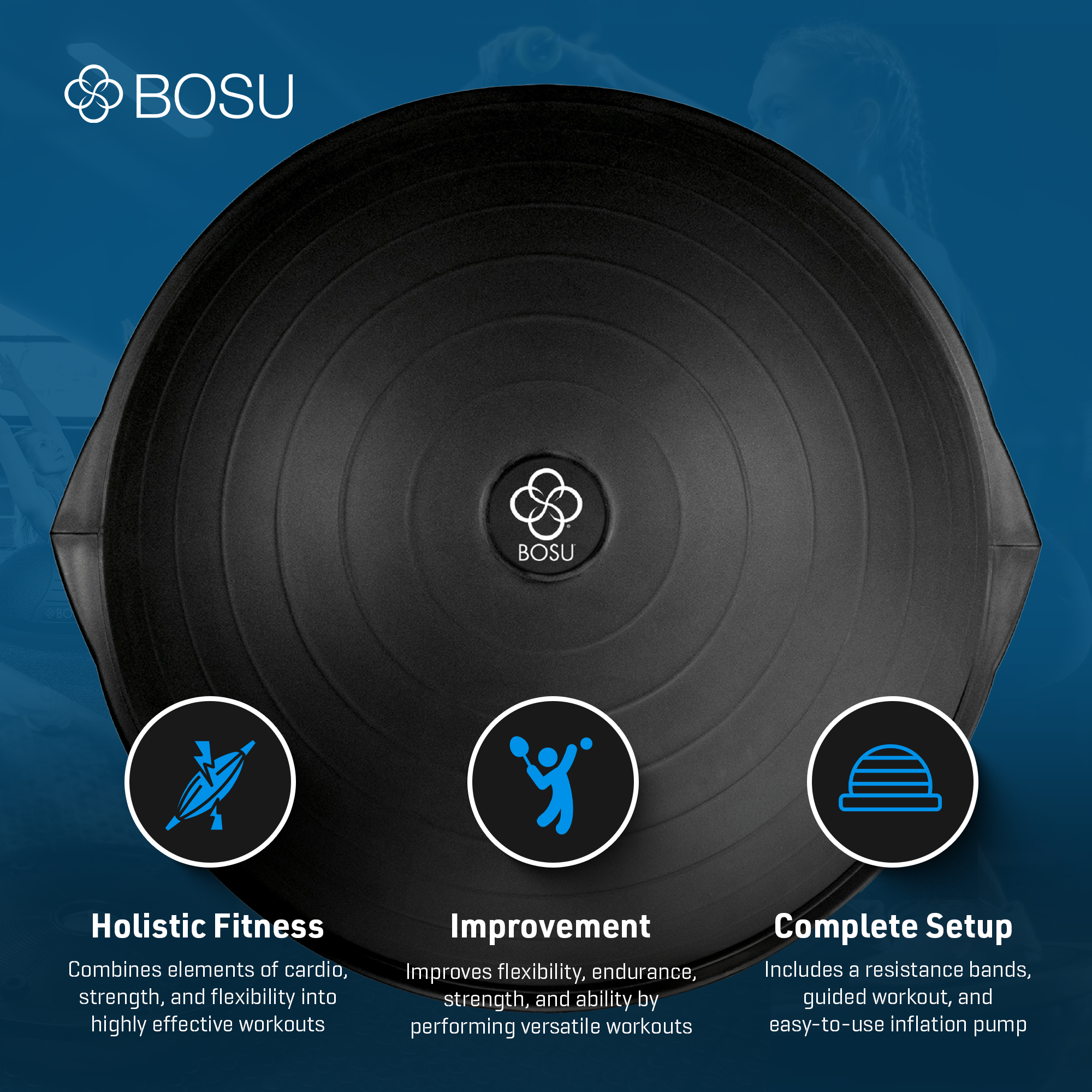 Bosu Home Balance Trainer for Strength, Flexibility, and Cardio Workouts, Black - VMInnovations