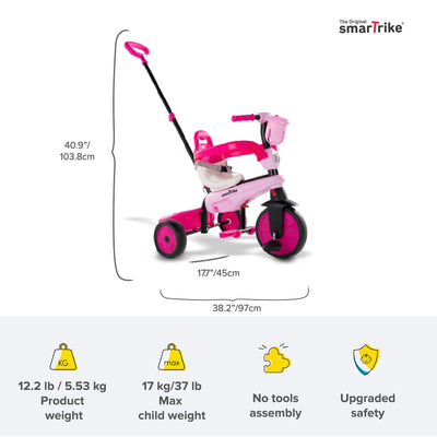 smarTrike Breeze S Multi Stage Toddler Tricycle for Ages 15 to 36 Months, Pink
