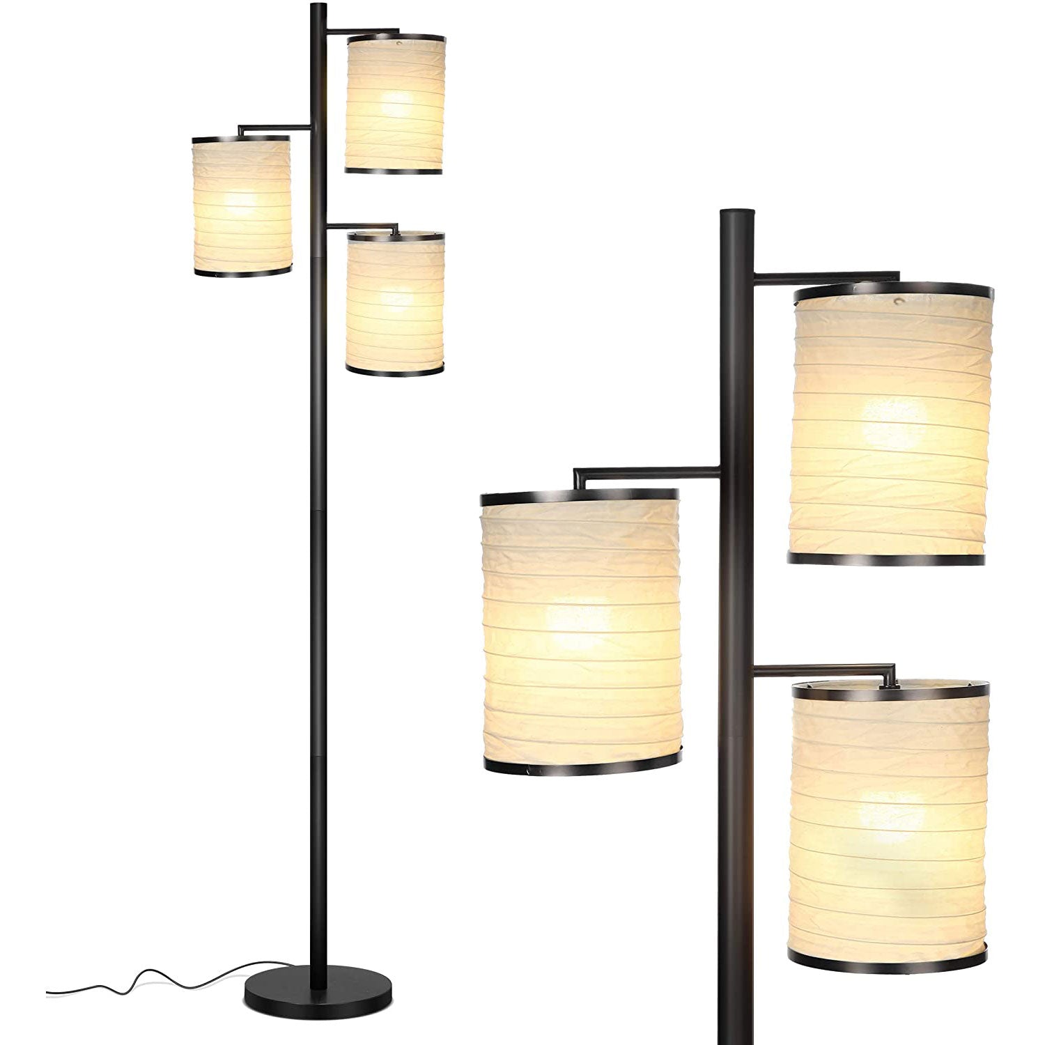Brightech Liam Asian Lantern Shade Tree LED Floor Lamp Light, Black (For Parts) - VMInnovations