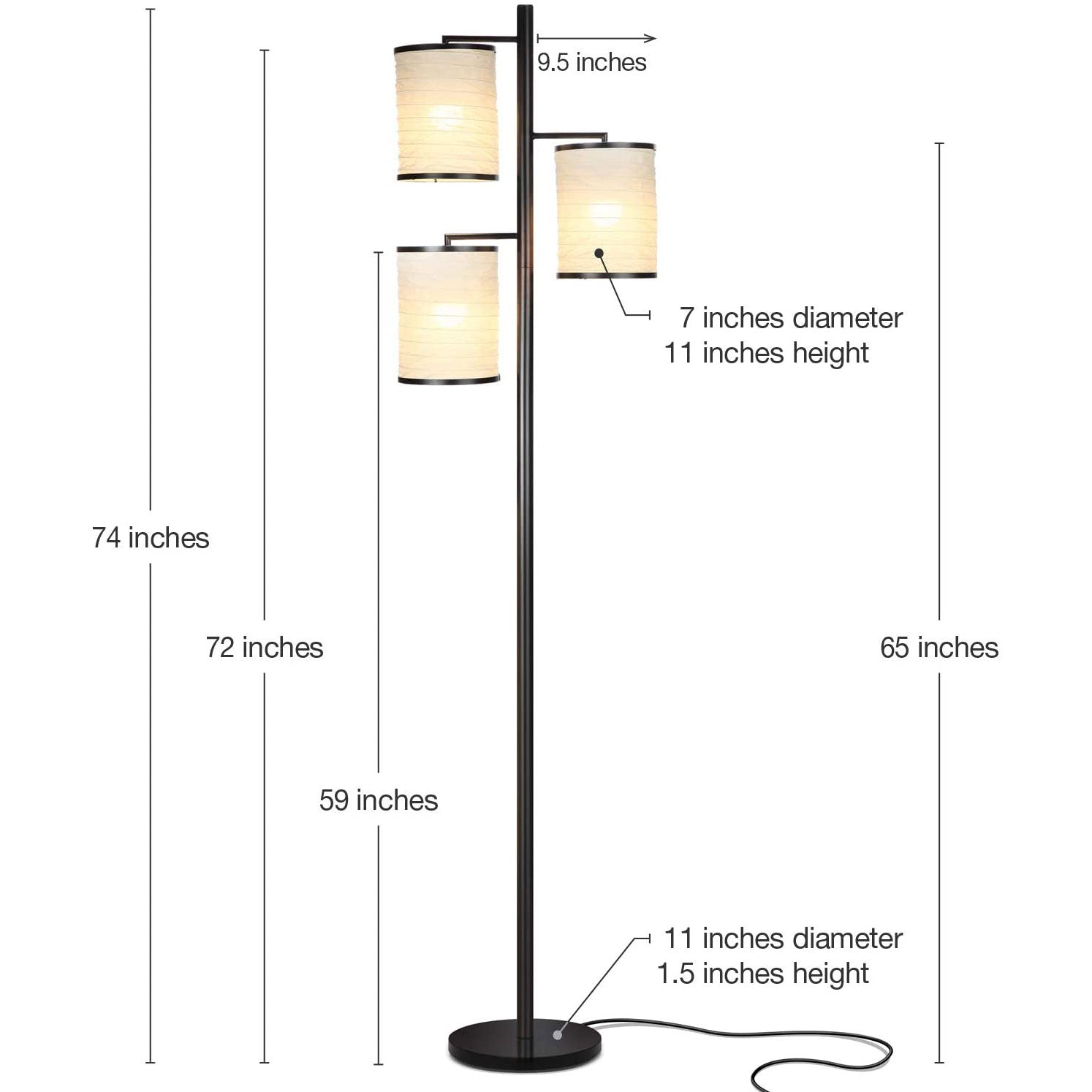 Brightech Liam Asian Lantern Shade Tree LED Floor Lamp Light, Black (For Parts) - VMInnovations