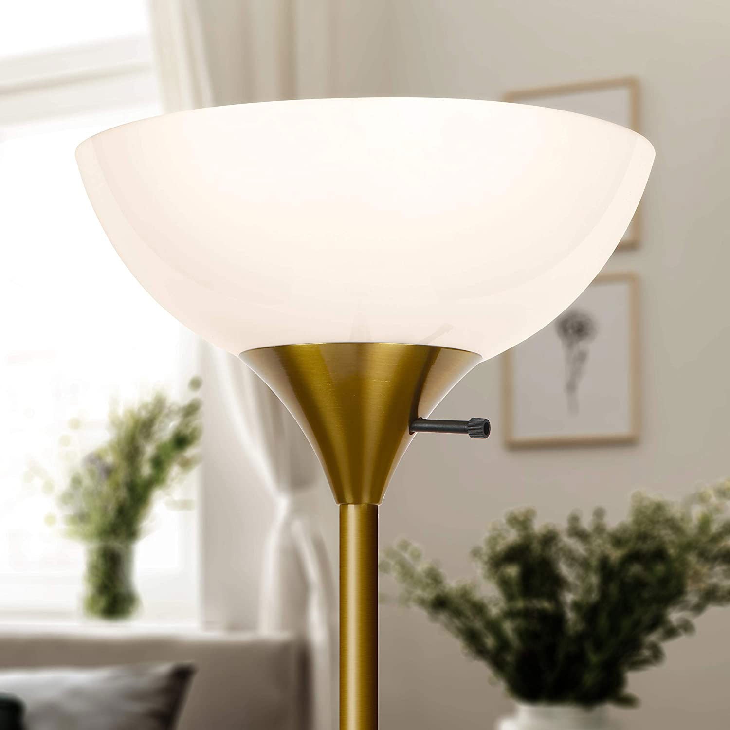 Brightech Sky Dome Bright LED Dimmable Floor Lamp for Home Decor, Gold Brass