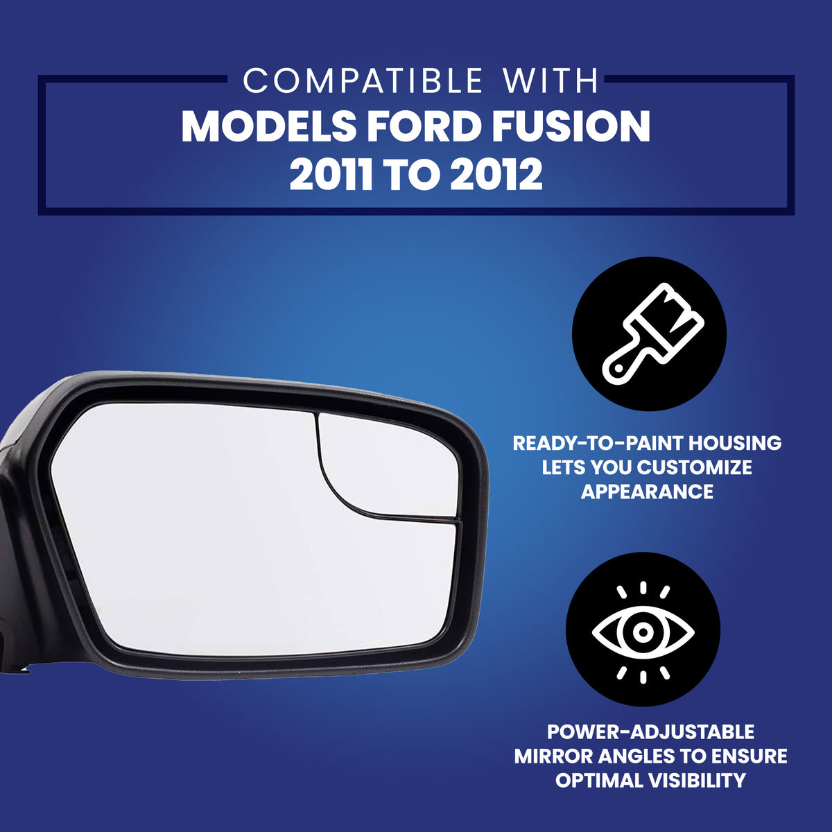 Brock Driver's Side Replacement Power Mirror for Ford Fusion 2011 to 2012, Black