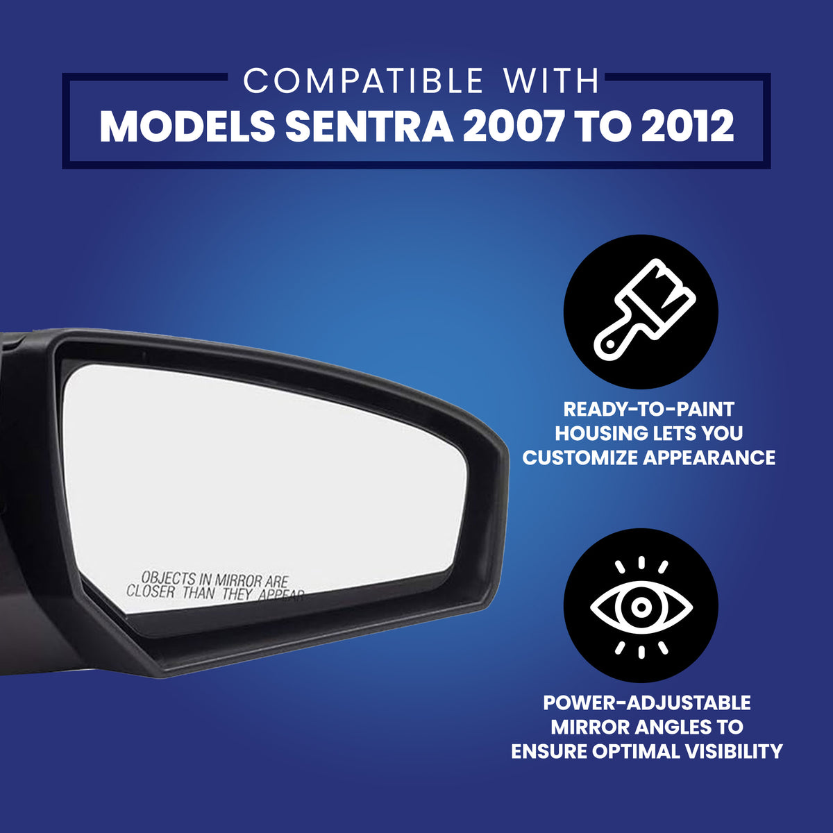 Brock Passenger's Side Replacement Power Mirror for Nissan Sentra 2007 to 2012