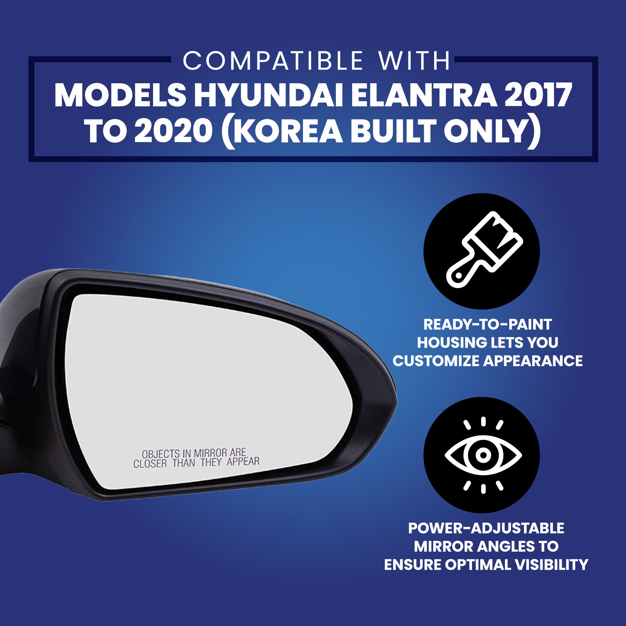 Brock Passenger's Side Power Mirror for Hyundai Elantra 2017 to 2020 (Open Box) - VMInnovations