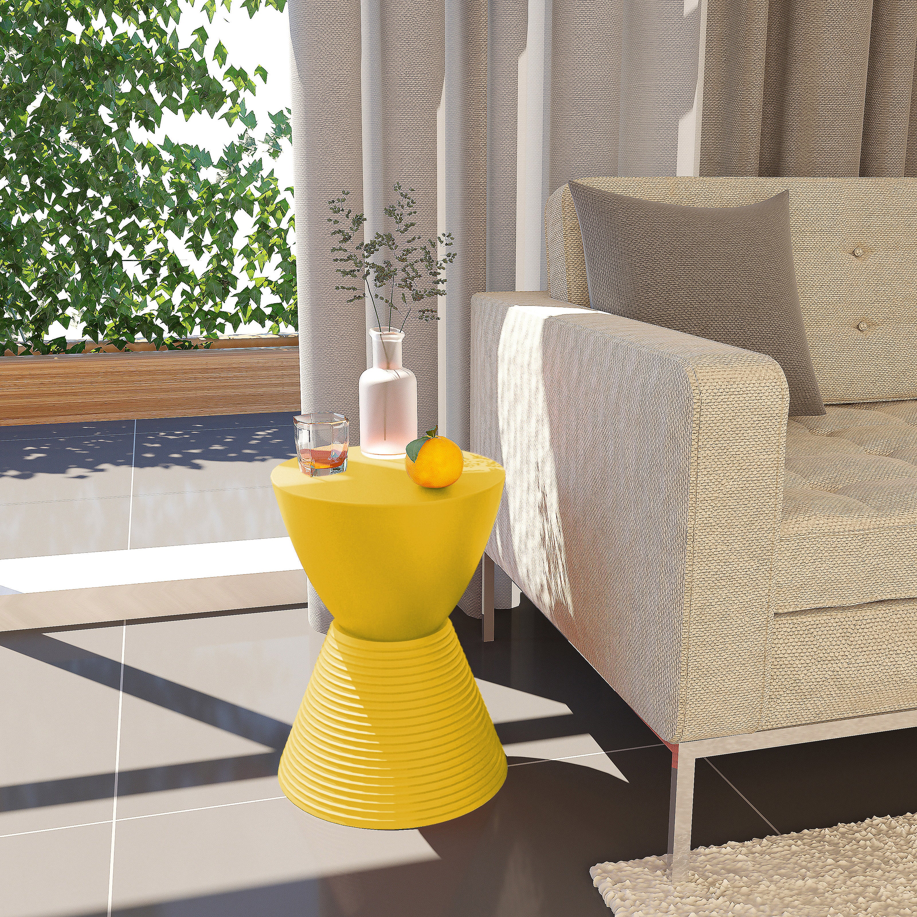 LeisureMod Boyd Indoor/Outdoor Modern Hourglass Side End Table, Yellow (Used) - VMInnovations