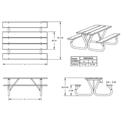 Pilot Rock 6' or 8' Outdoor Steel Non Tip Picnic Table Legs Kit (Frame Only)