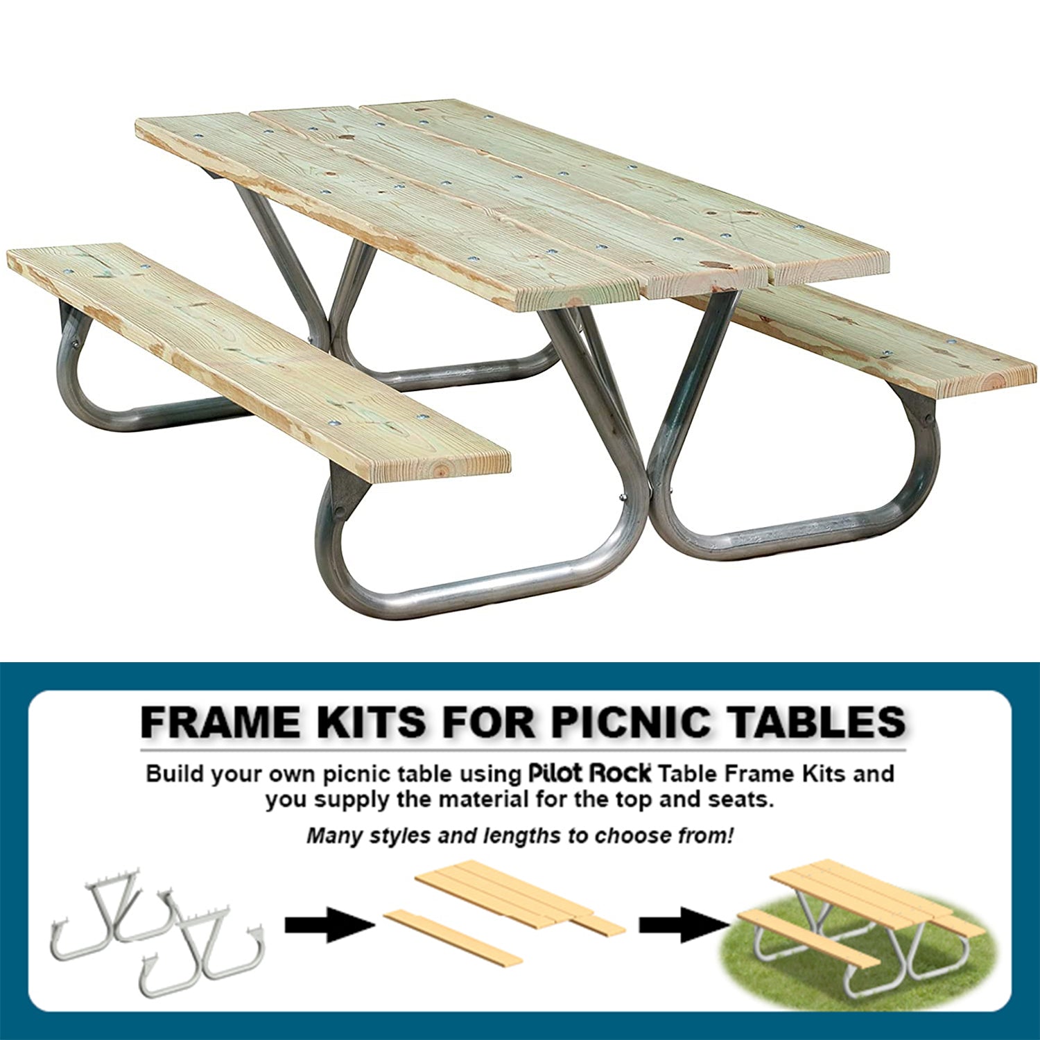 Pilot Rock 6' Heavy Duty Steel Non Tip Picnic Table Kit (Frame Only) (Used) - VMInnovations
