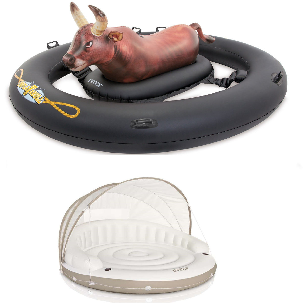 Intex Inflatabull Inflatable Pool Float & Intex Inflatable Canopy Island Float