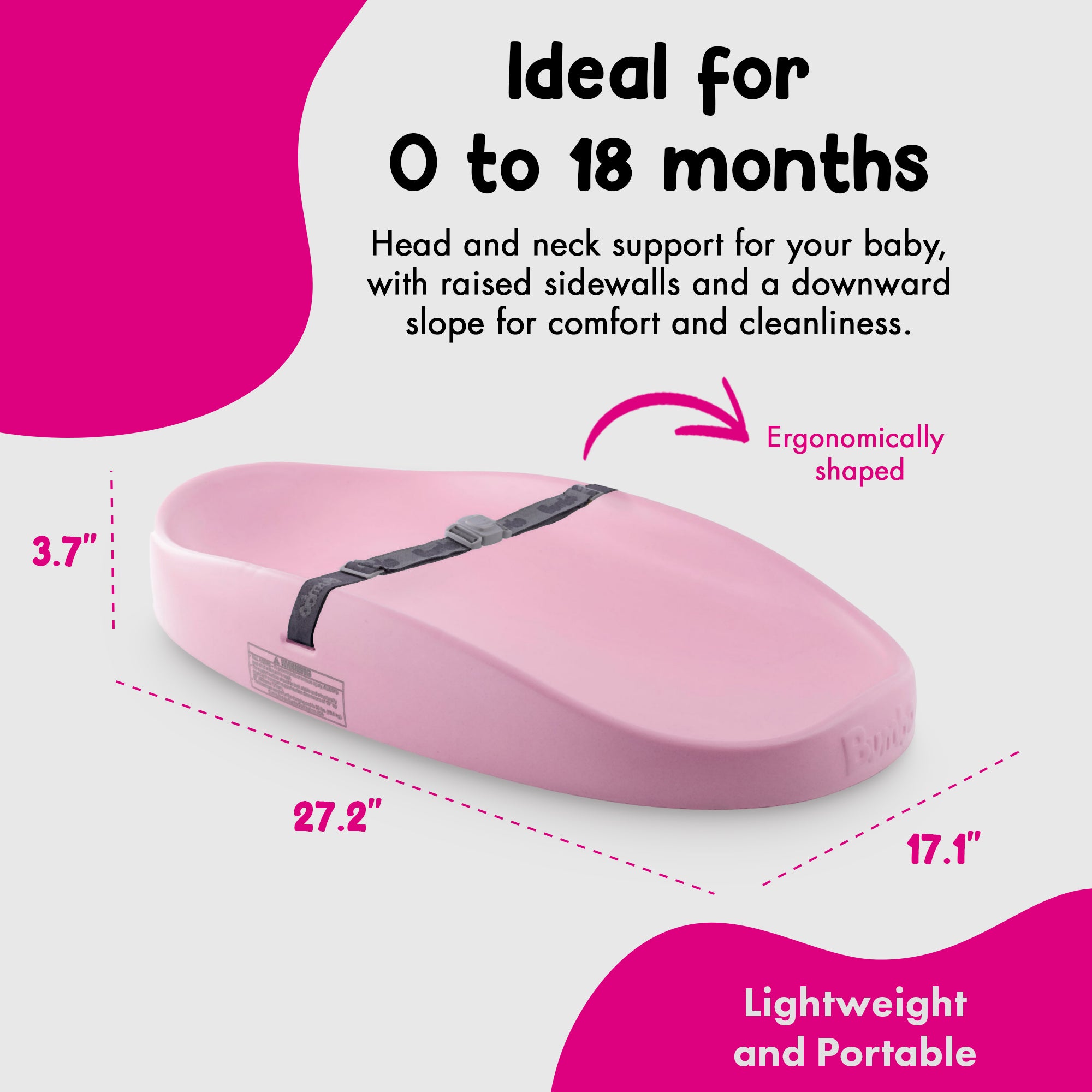 Bumbo Baby Infant Soft Foam Comfortable Changing Pad with Restrain Belt, Pink (Used)