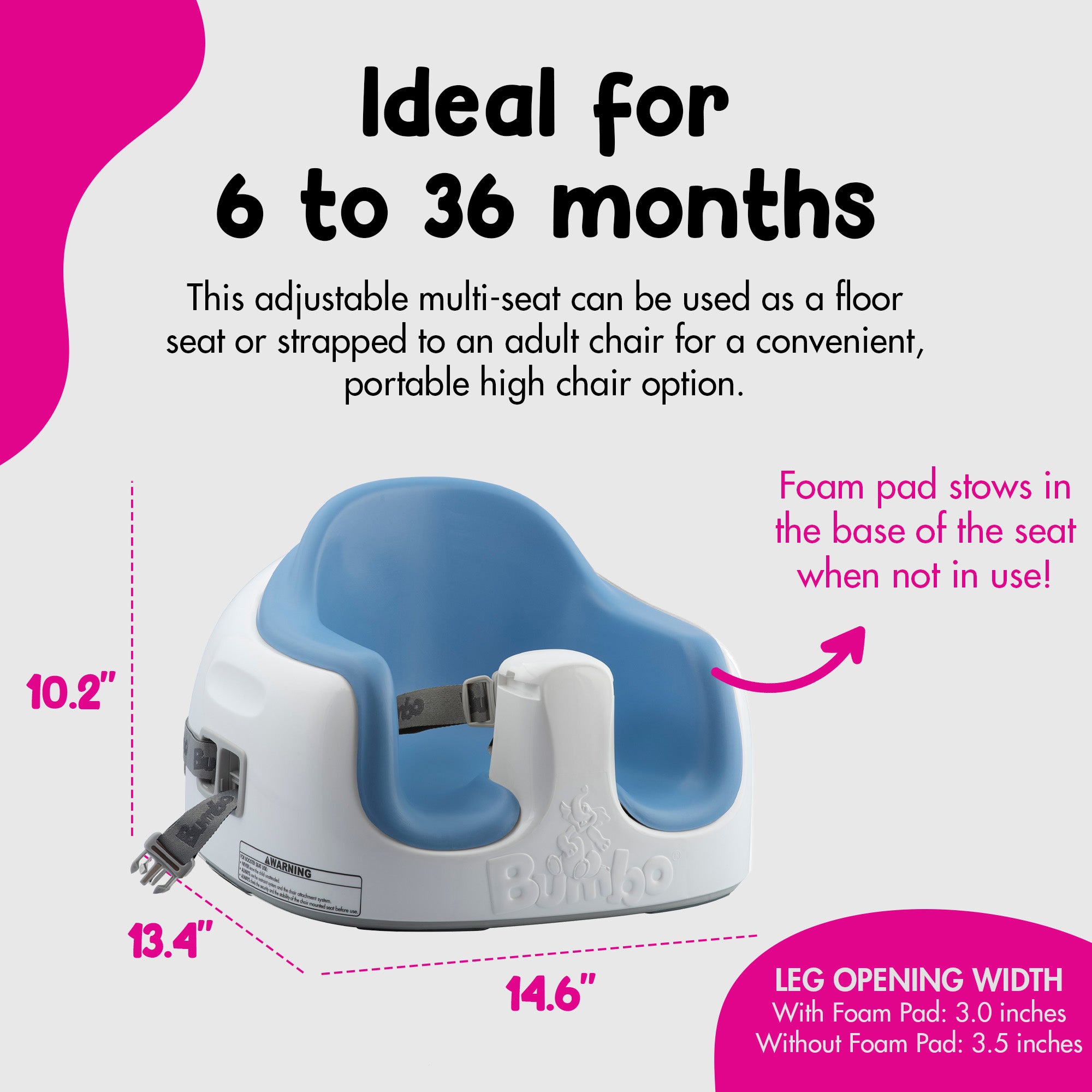 Bumbo Baby Toddler Adjustable 3-in-1 Booster Seat/High Chair & Tray, Powder Blue - VMInnovations
